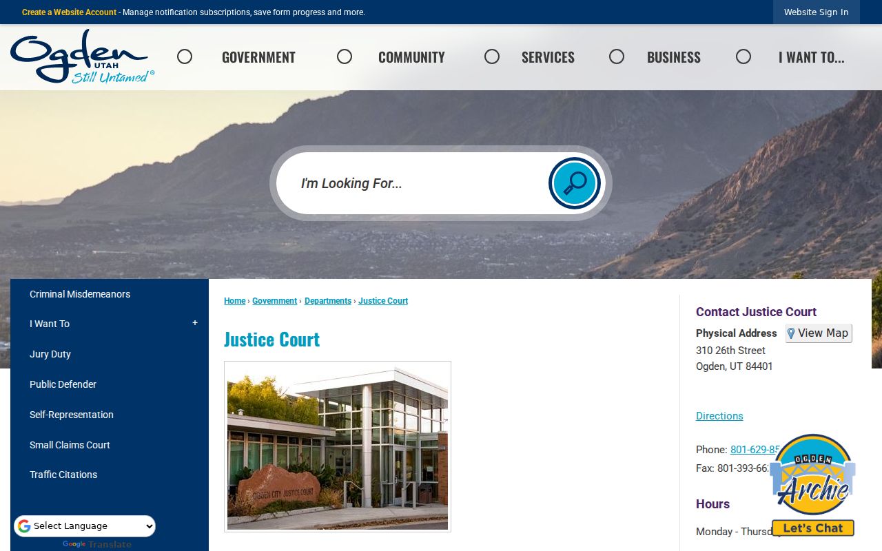 Ogden Justice Court information for Weber County traffic court cases