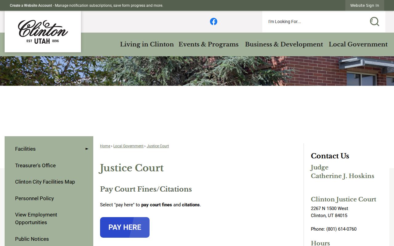 Clinton court records and Justice Court official city page