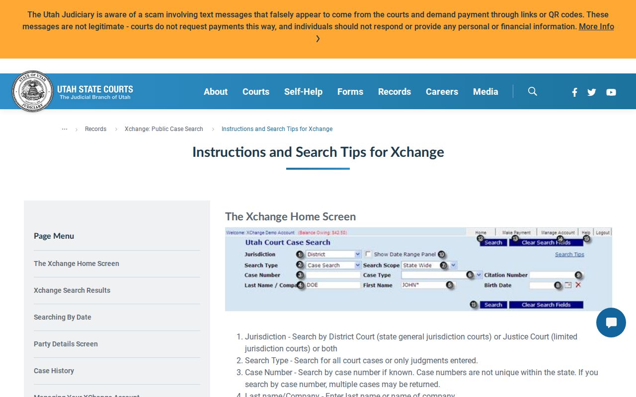 Official Xchange help diagrams for Weber County docket fields