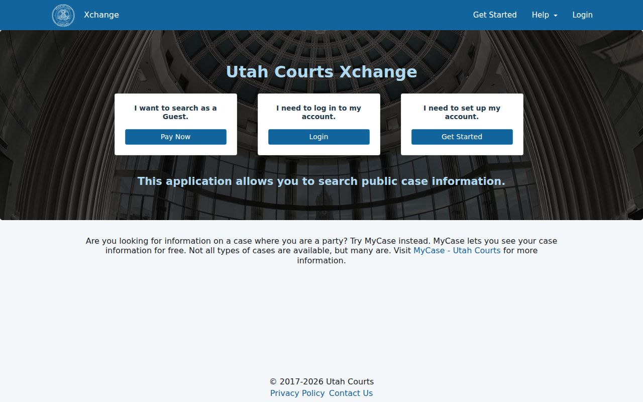Xchange search fields used for Weber County court docket searches